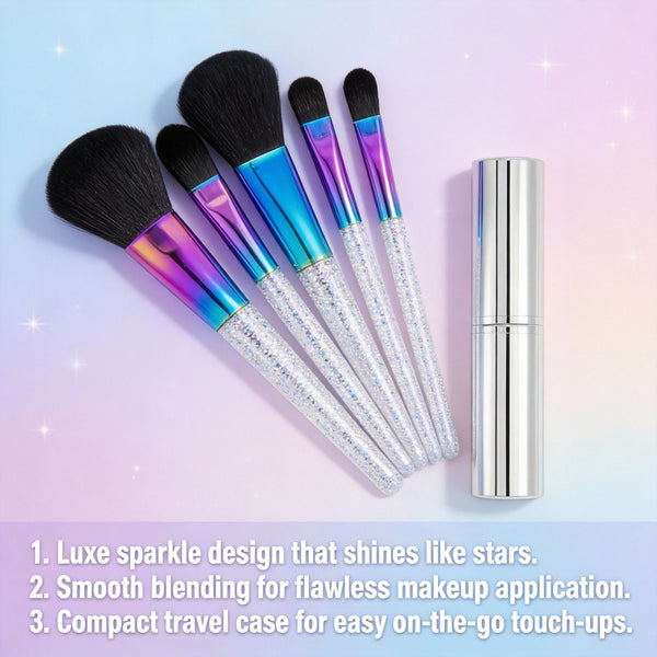 Beauty 5 Mini Sparkle and Shine Galactic Makeup Brushes with Travel Case