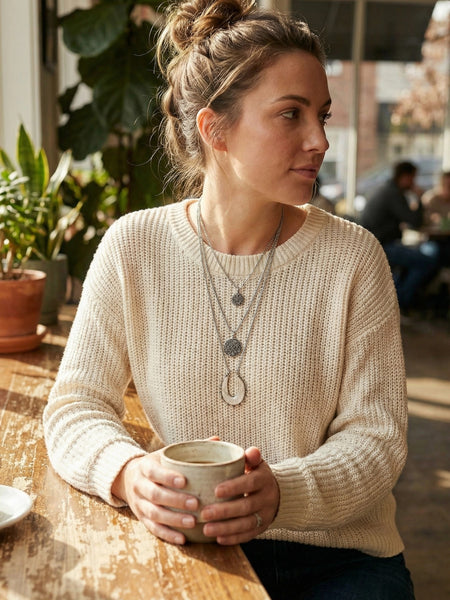 Lucky Brand Silver-Tone Pave Oval Convertible Layered Pendant Necklace