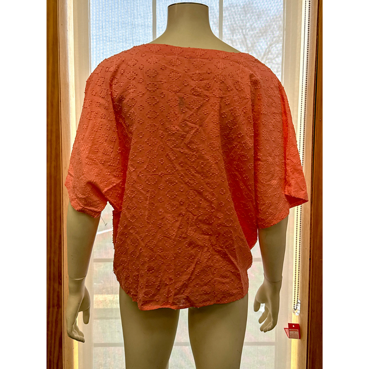 Style & Co Cotton Textured Tie-Front Top-Coral/Size XXL