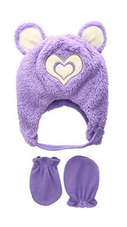 Wippette Toddler Girls Sherpa Heart Critter Hat Mitten Set, Purple
