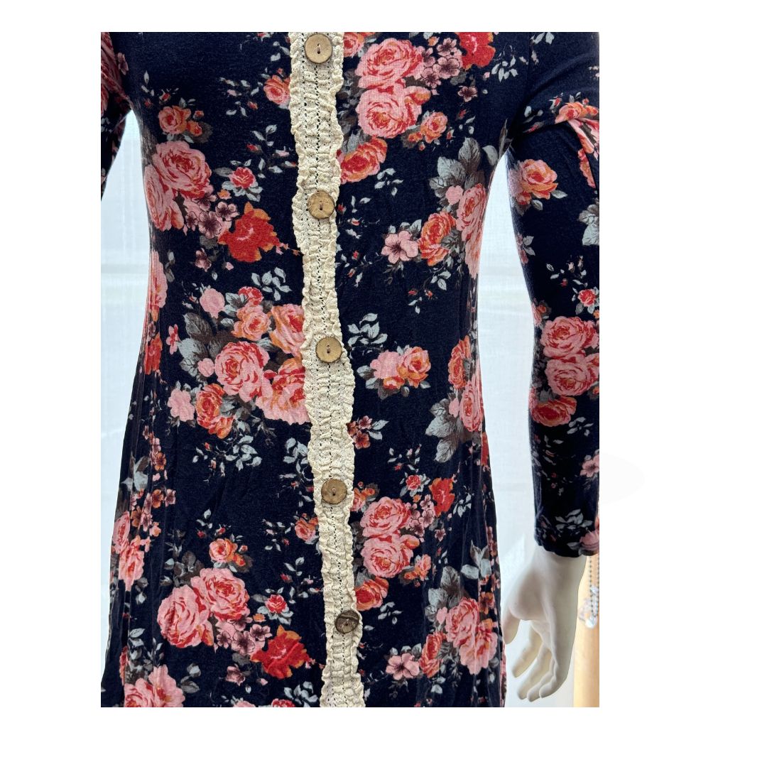 12PM by Mon Ami Patterned Floral Long Sleeve Dress, Size Medium