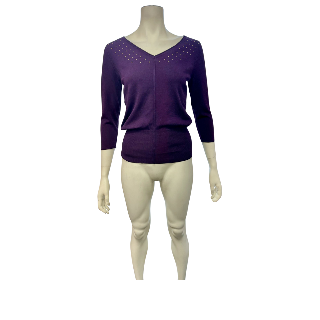 Multiples Embellished V Neck Sweater,Size Small