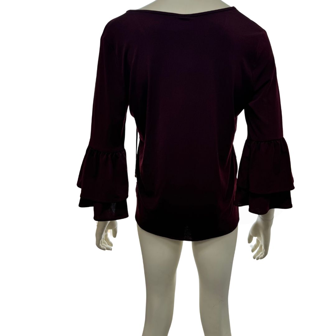 Eci Keyhole Bell-Sleeve Blouse, Size Medium