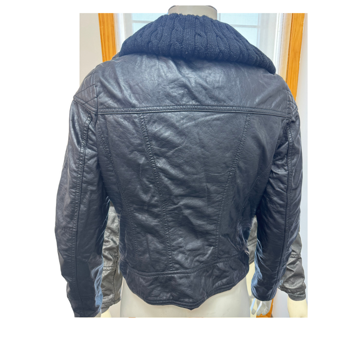 True Love By Ci Sono Womens Juniors Black Faux Leather Biker Jacket, Size Large