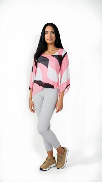 Alfani Petite Printed Bubble Top- Pink Twirl Block, Size XS