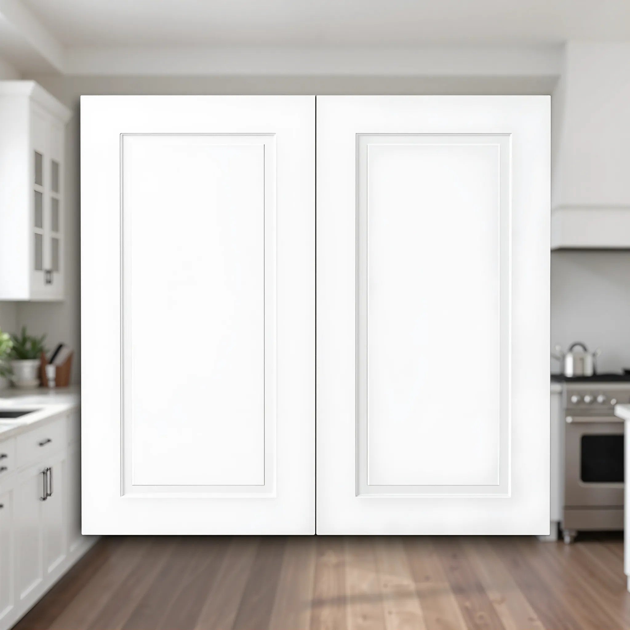 Hampton Bay Hampton Satin White Raised Panel Stock Kitchen Cabinet