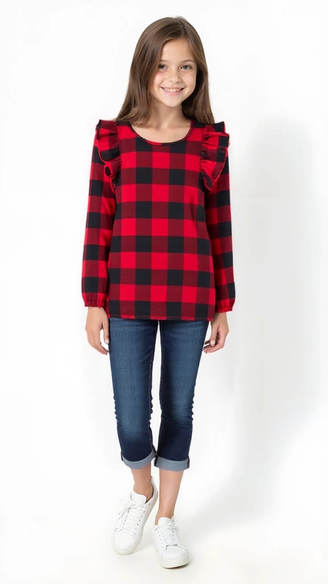 Carters Big & Little Girls Buffalo Check Ruffle Shirt