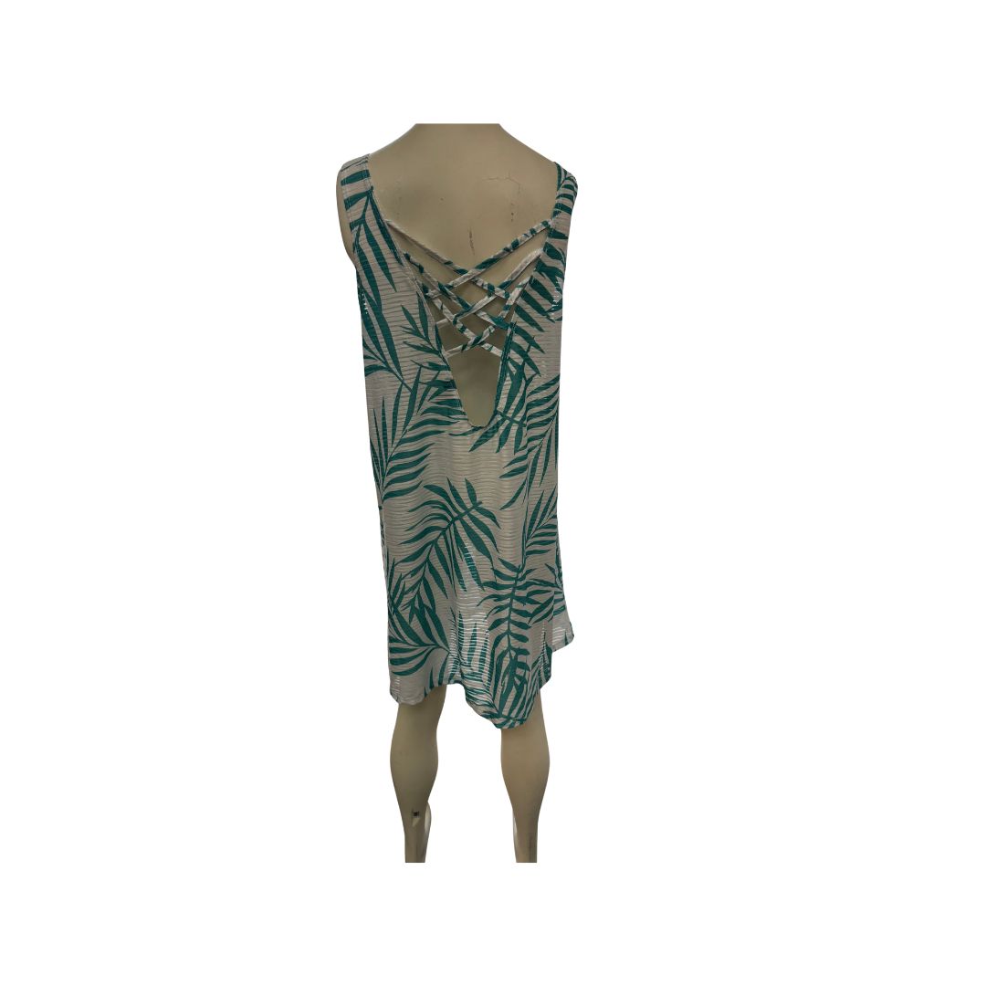 J Valdi Sleeveless Palm Leaf Cross Back Tank Swim Cover Up Dress, Size XL