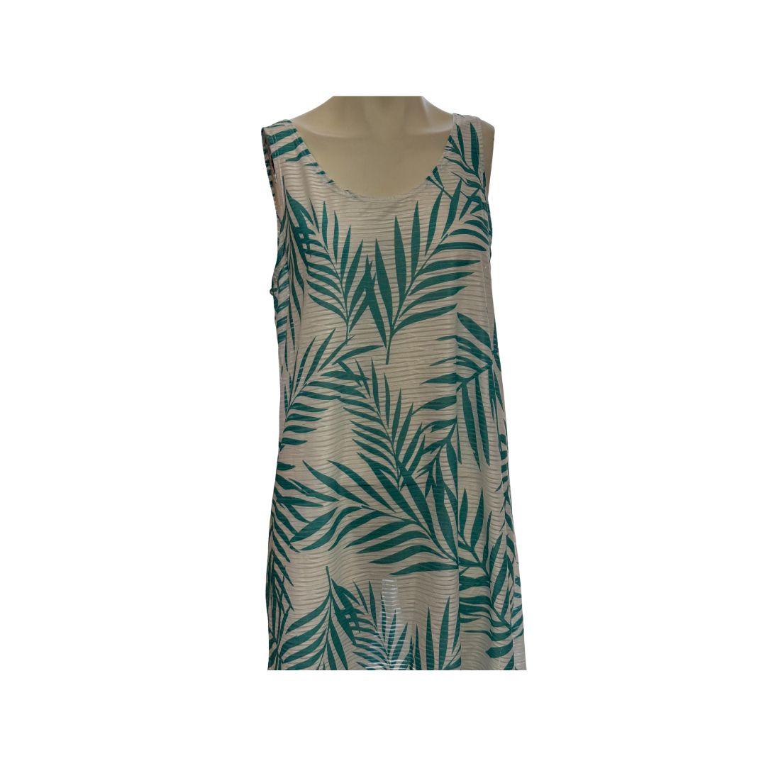 J Valdi Sleeveless Palm Leaf Cross Back Tank Swim Cover Up Dress, Size XL