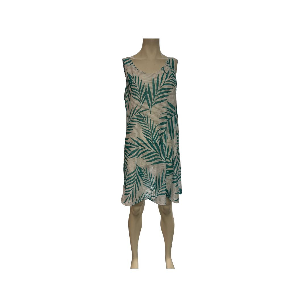 J Valdi Sleeveless Palm Leaf Cross Back Tank Swim Cover Up Dress, Size XL