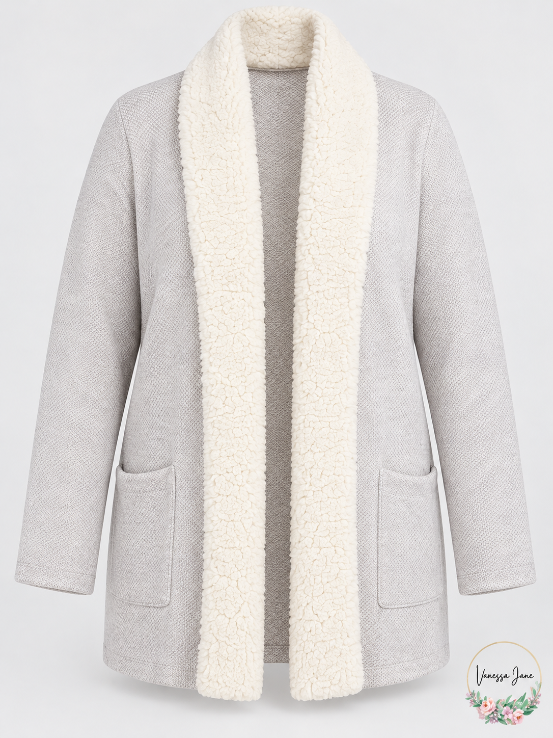 Style & Co. Womens plus Drapey Pocket Sweatercoat – gray stock view