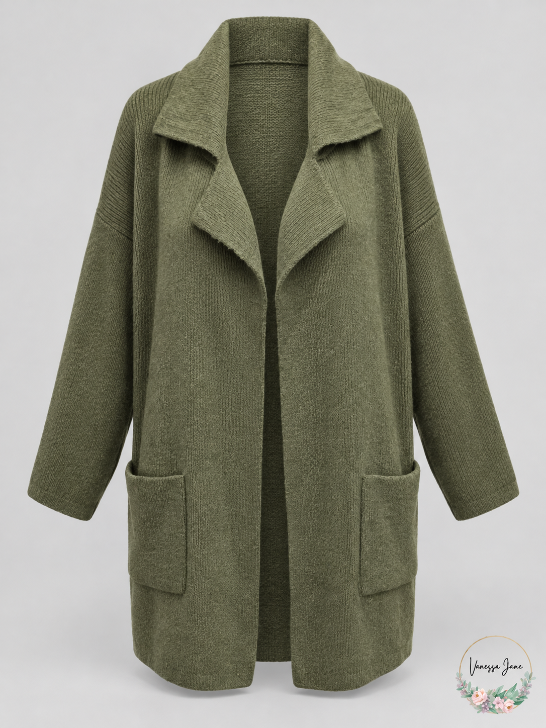 Style & Co. Womens plus Drapey Pocket Sweatercoat – green stock view