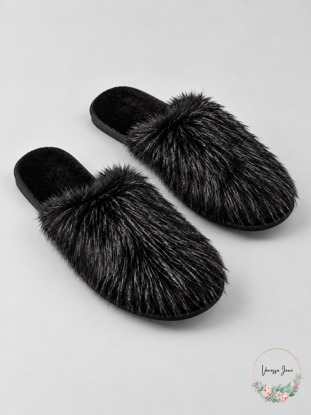 I.N.C. Women's Fluffy Faux-Fur Scuff Slippers – Black, Small (5–6) — stock product photo