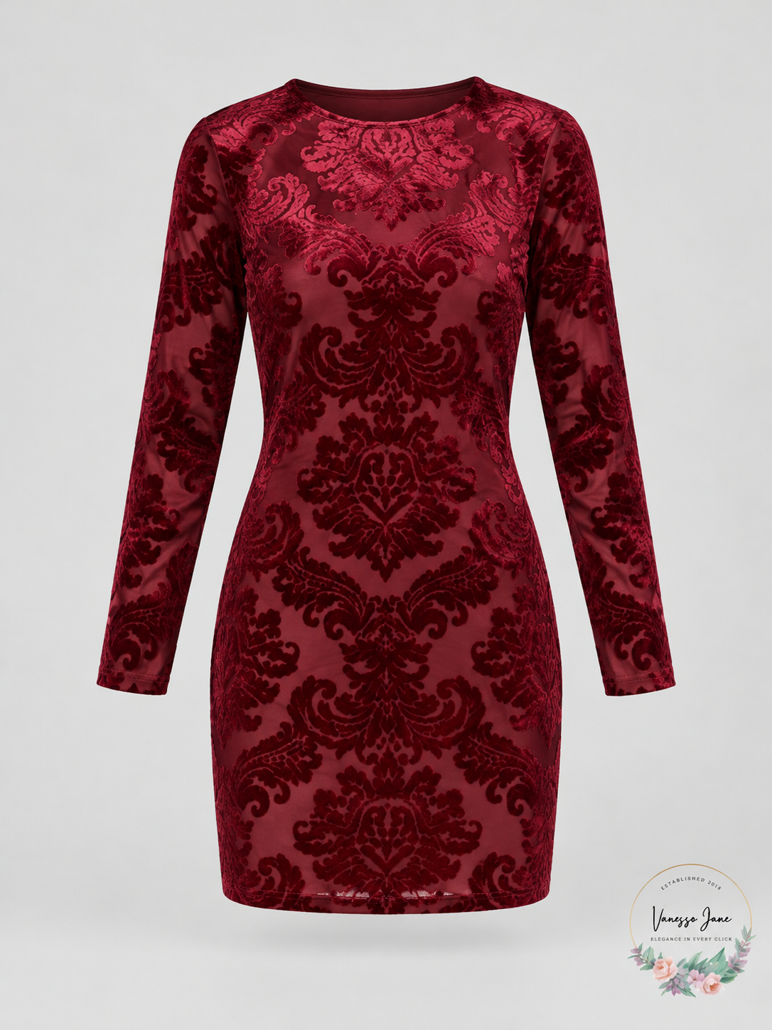 B. Darlin Juniors' Velvet-Print Long-Sleeve Sheath Dress – Red, Size 0 — stock product photo