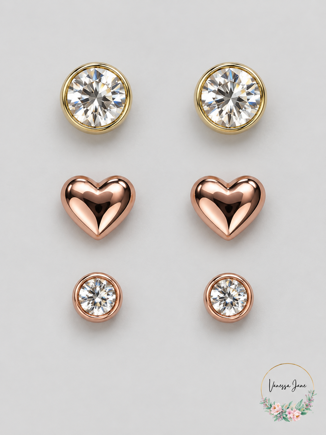Unwritten Peanuts Three-Pair Stud Earring Set – Rose Gold Two Tone — stock product photo