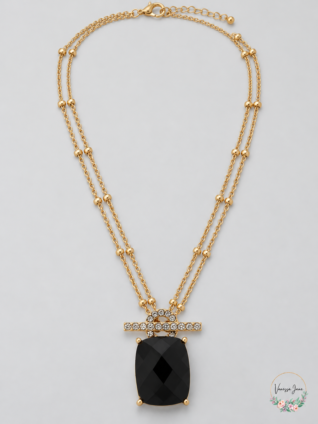 Anne Klein Gold-Tone Pave and Cushion-Cut Stone Pendant Necklace — stock product photo