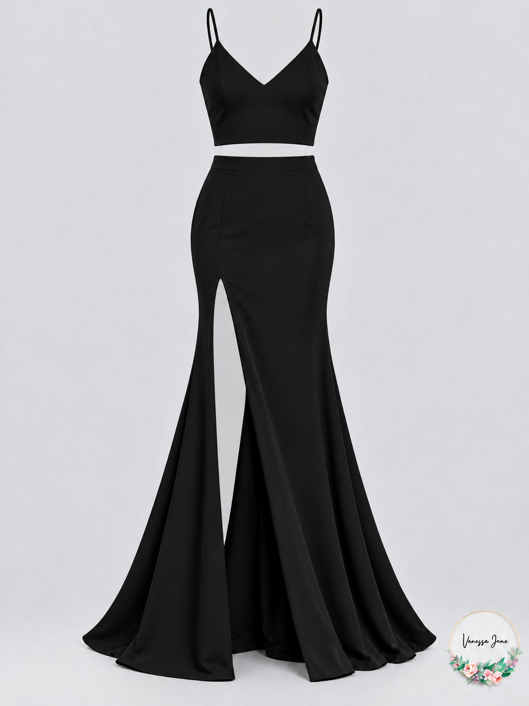 B Darlin black two-piece gown – stock product photo, Vanessa Jane