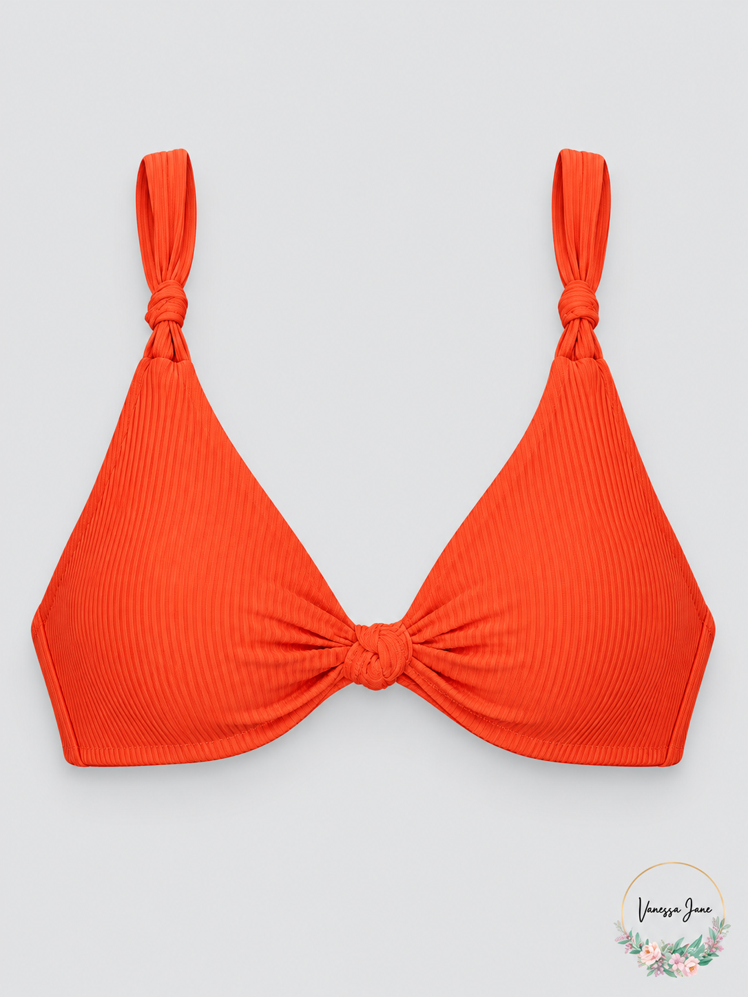 Bar III Women's Like It Or Knot Ribbed Bikini Top,Orange, Medium – stock product photo, Vanessa Jane