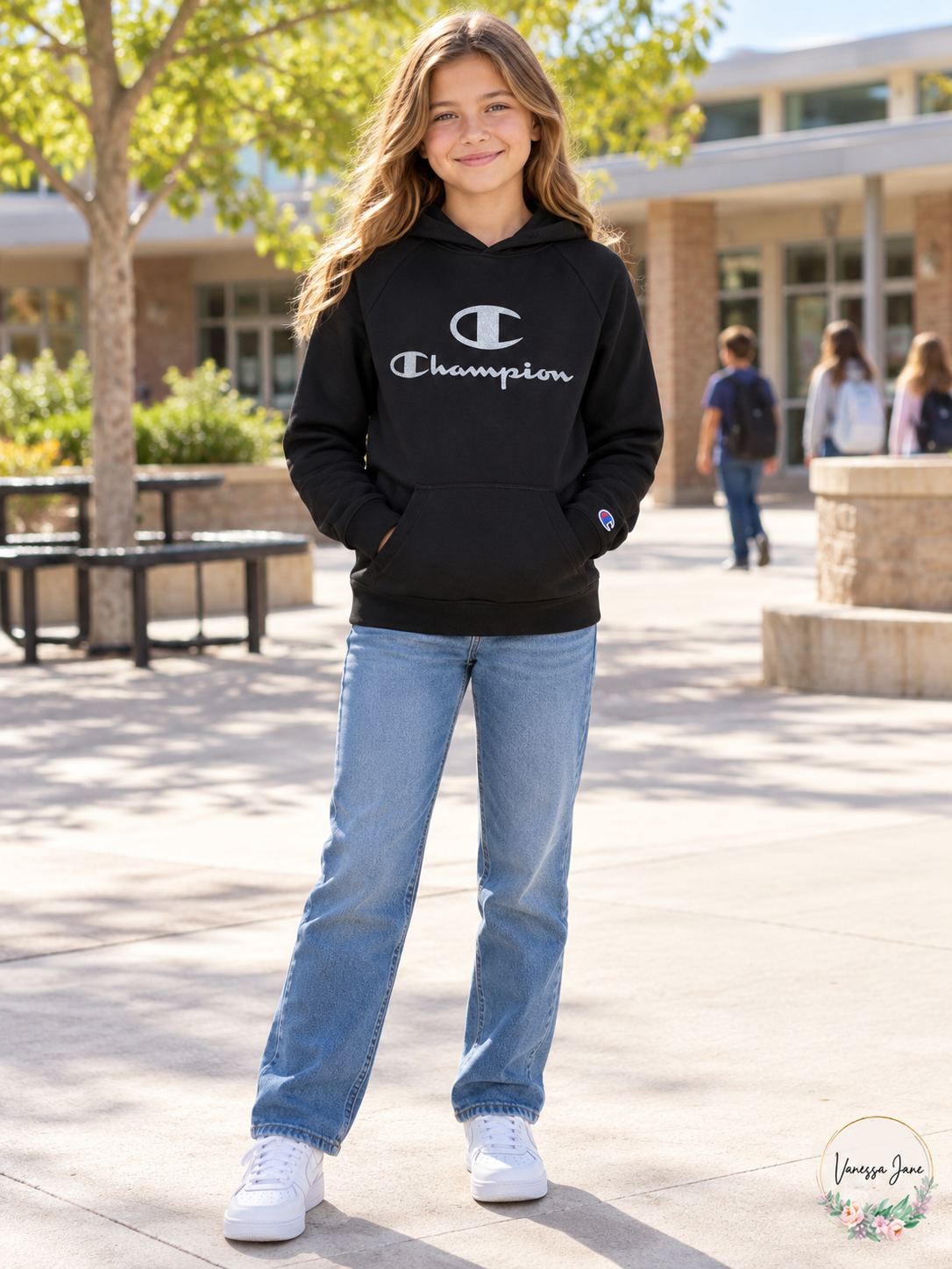 Champion Big Girls Glitter C Script Hoodie – life photo, Vanessa Jane