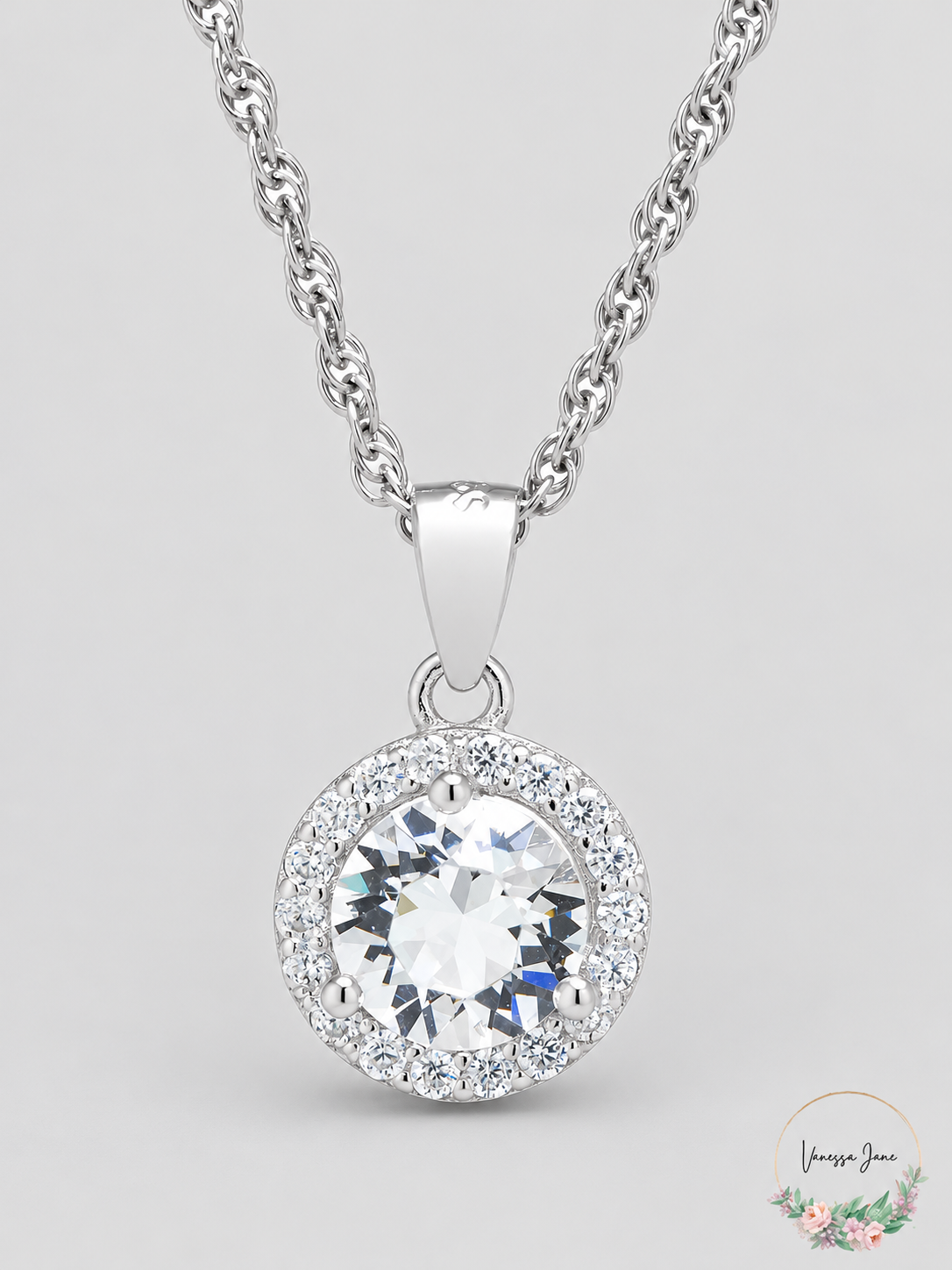 Giani Bernini Crystal and Cubic Zirconia Halo 18in Pendant Necklace – stock photo, Vanessa Jane