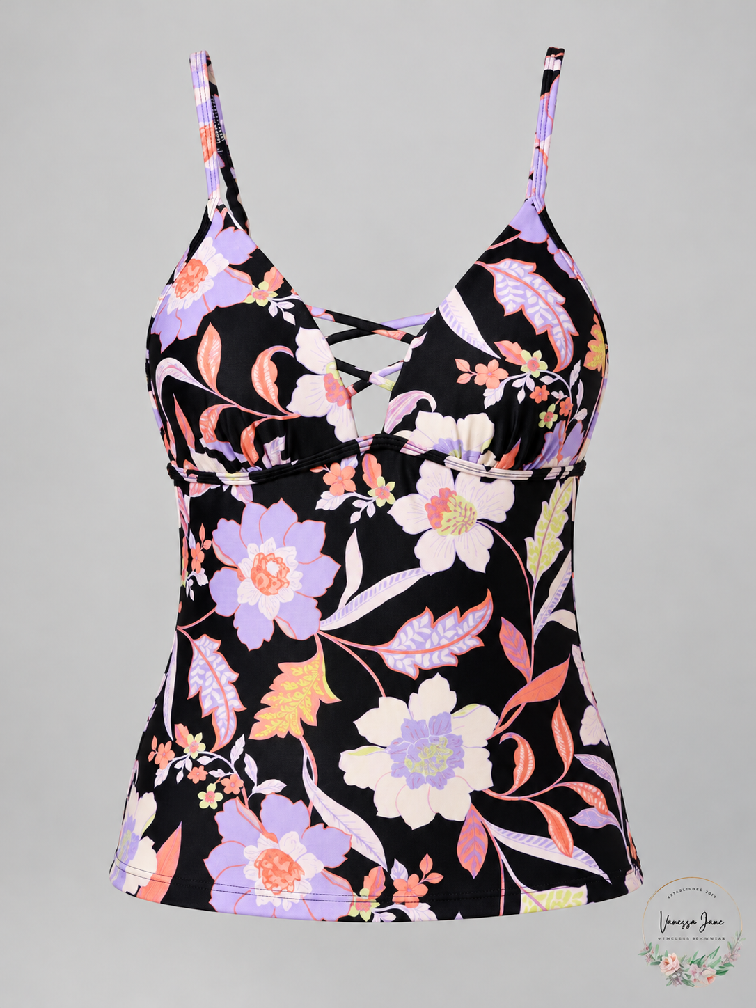 Hula Honey floral tankini top in Multicolor – stock photo, Vanessa Jane