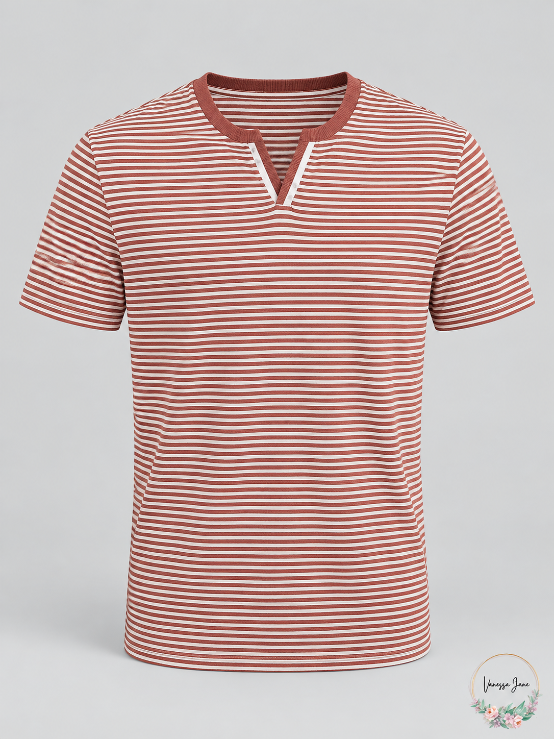 Inc Mens Stripe Split-Neck T-Shirt – stock photo, Vanessa Jane