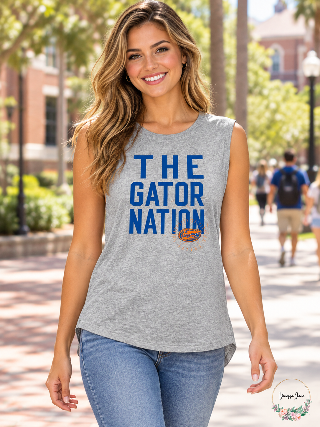 NCAA Rocker Florida Womens Sleeveless Drop Tail Tank, Size Large – life photo, Vanessa Jane