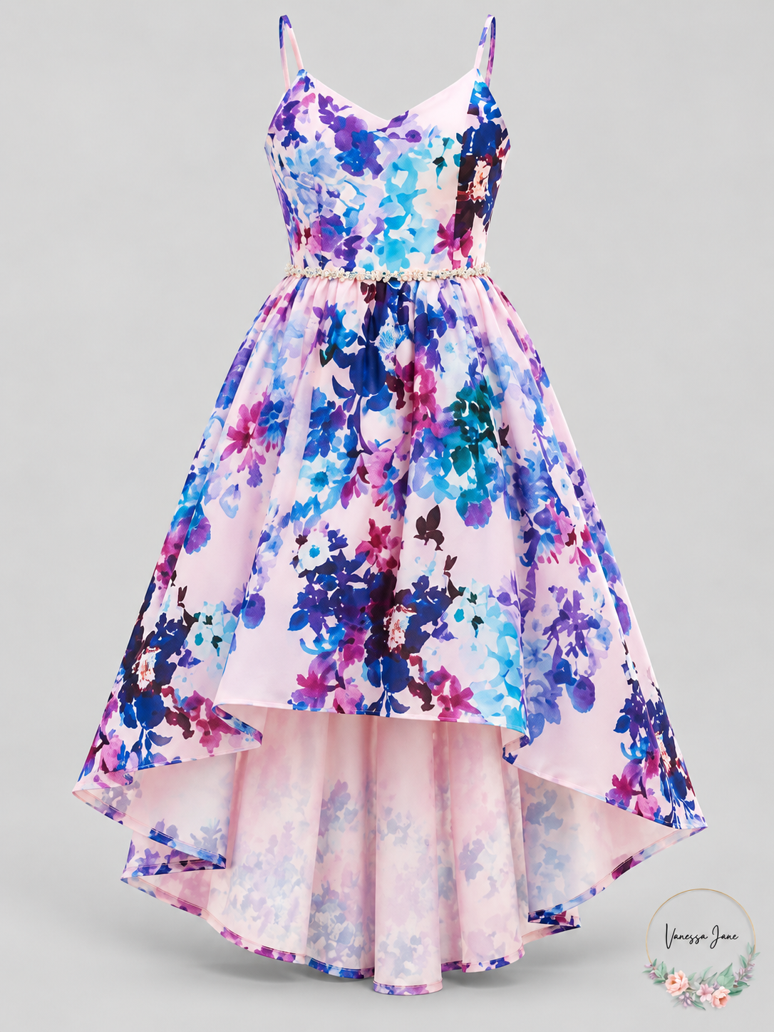 Rare Editions Big Girls Floral-Print High-Low Dress – stock photo, Vanessa Jane