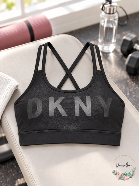 DKNY Womens Sport Logo Glitter Strappy-Back Low-Impact Sports Bra Clear Combo XL – life photo, Vanessa Jane
