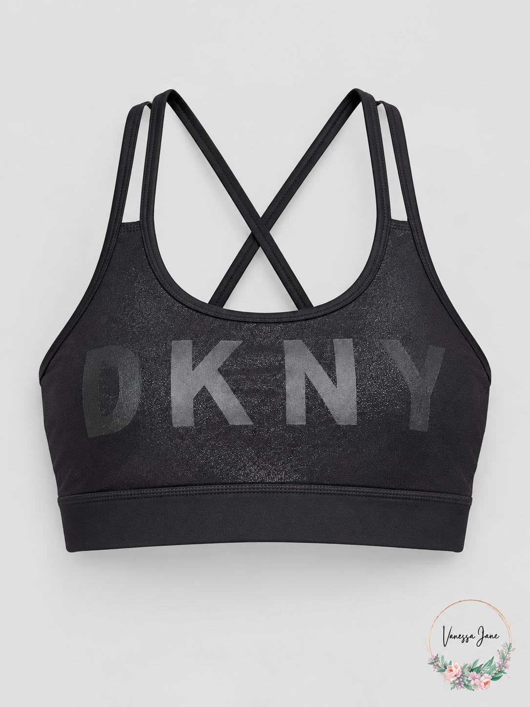 DKNY Womens Sport Logo Glitter Strappy-Back Low-Impact Sports Bra Clear Combo XL – stock photo, Vanessa Jane