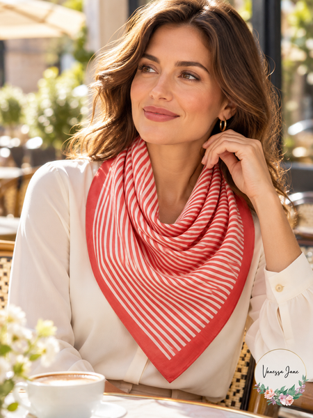 Michael Kors Petite Stripe Square Scarf, One Size – life photo, Vanessa Jane