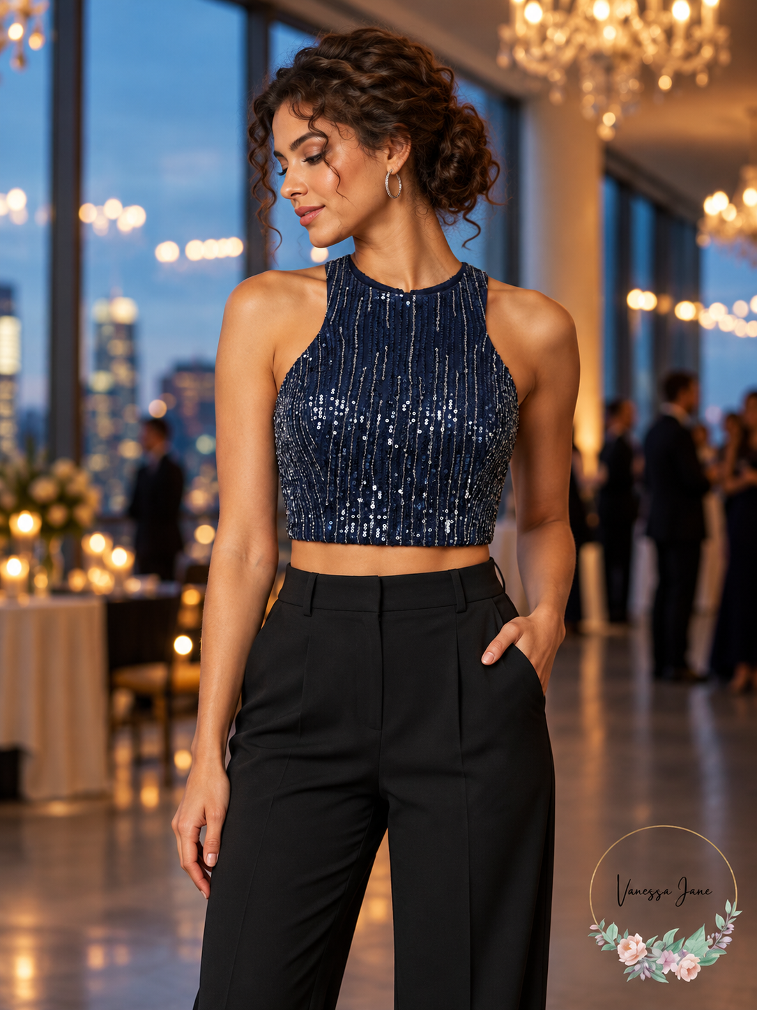 B. Darlin Juniors Sequined Crop Top, Navy, 9/10 – life photo, Vanessa Jane