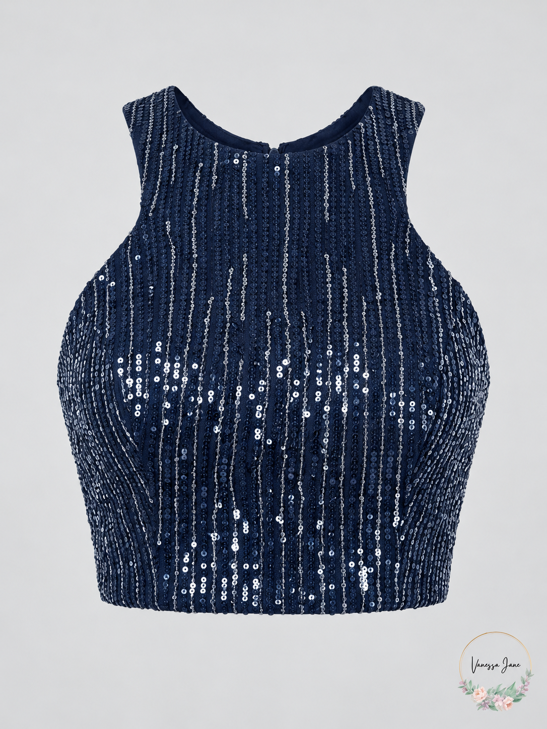 B. Darlin Juniors Sequined Crop Top, Navy, 9/10 – stock photo, Vanessa Jane