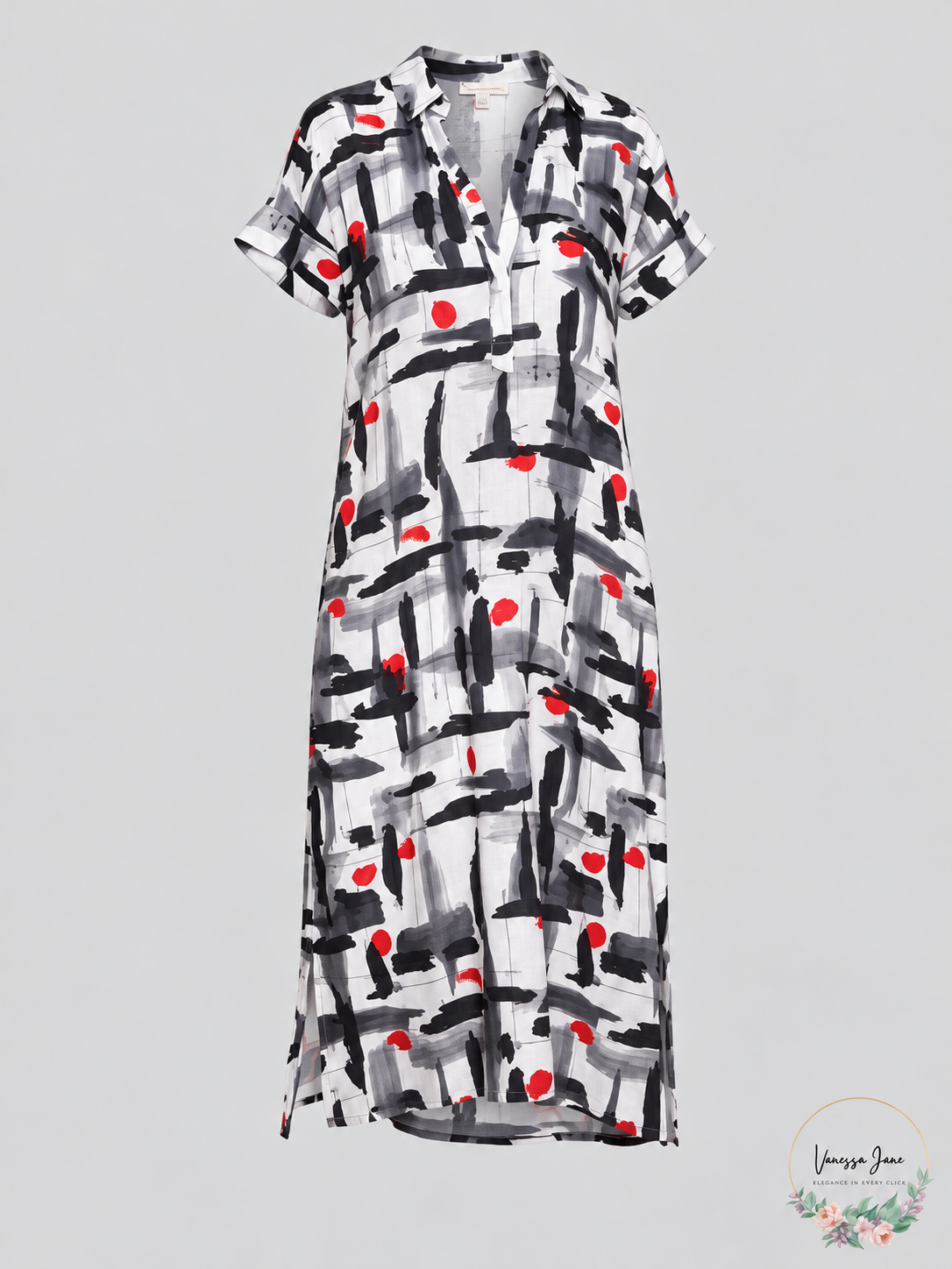 B New York Henley MIDI Abstract Print Dress, Size Large – stock photo, Vanessa Jane