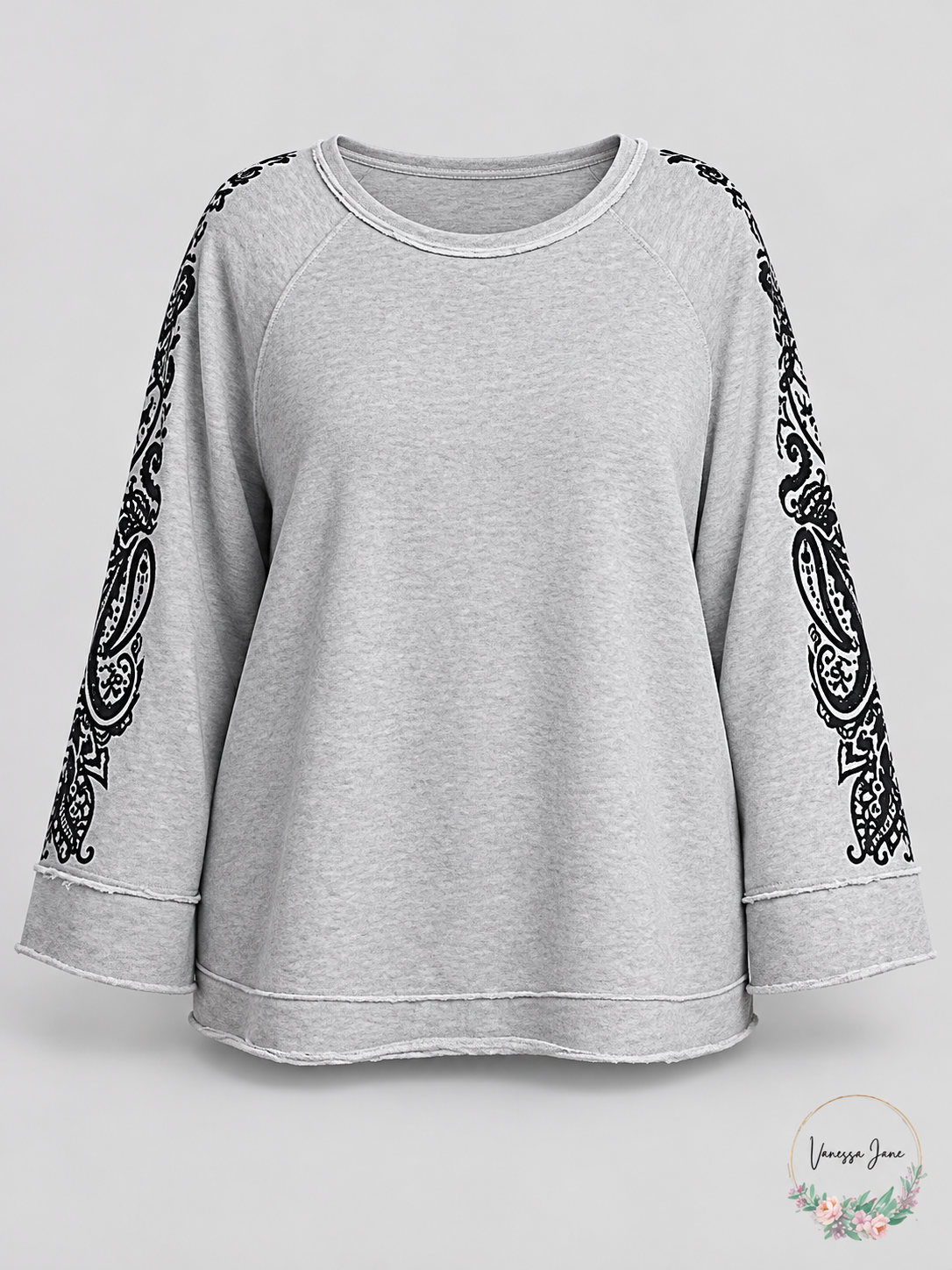Stock product photo: Seven7 Women's Plus Bell-Sleeve Sweatshirt, Heather Gray, Size 1X