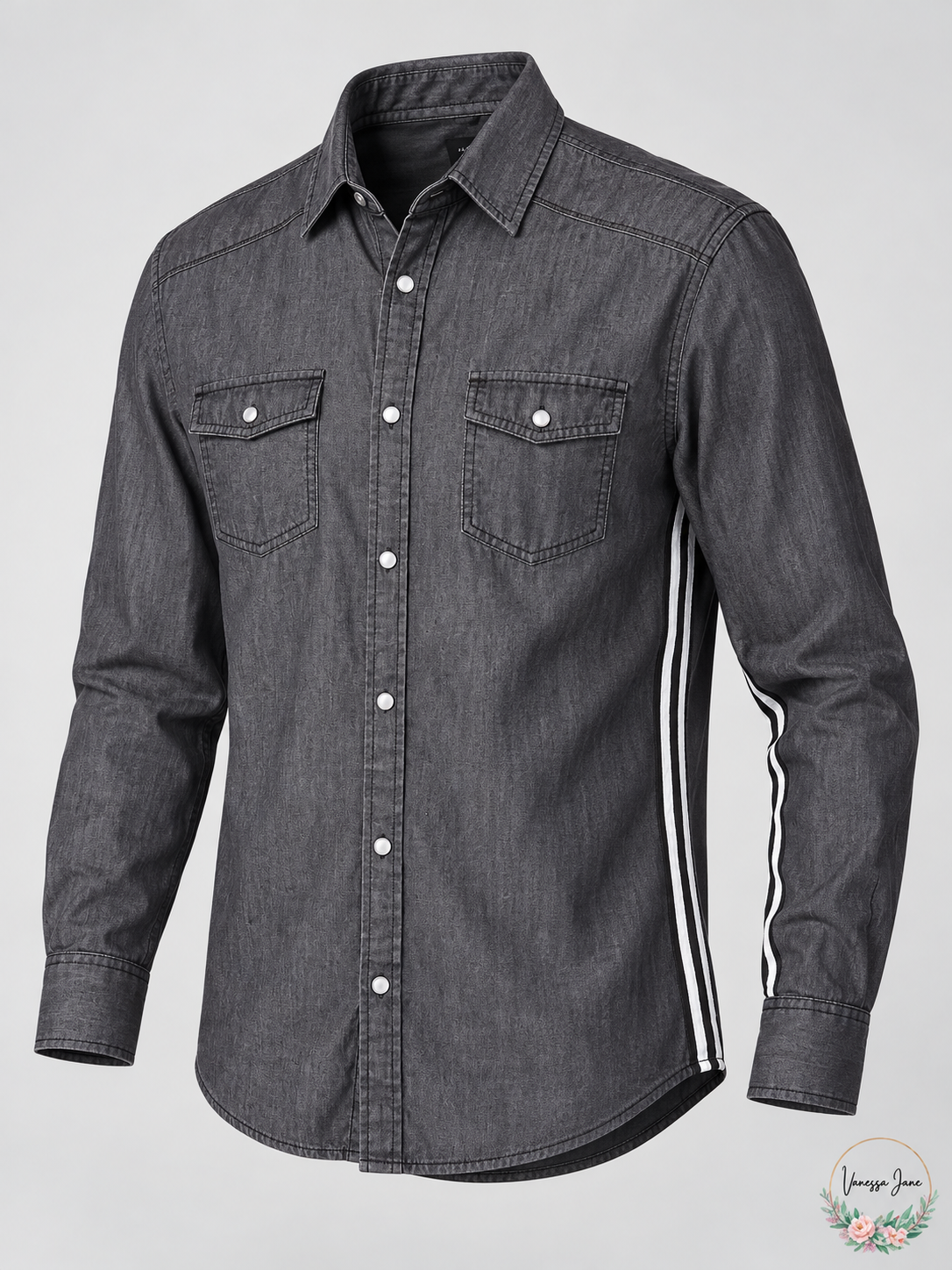 Stock product photo: INC Men's Side-Stripe Long-Sleeve Button-Front Shirt, Gray, Large