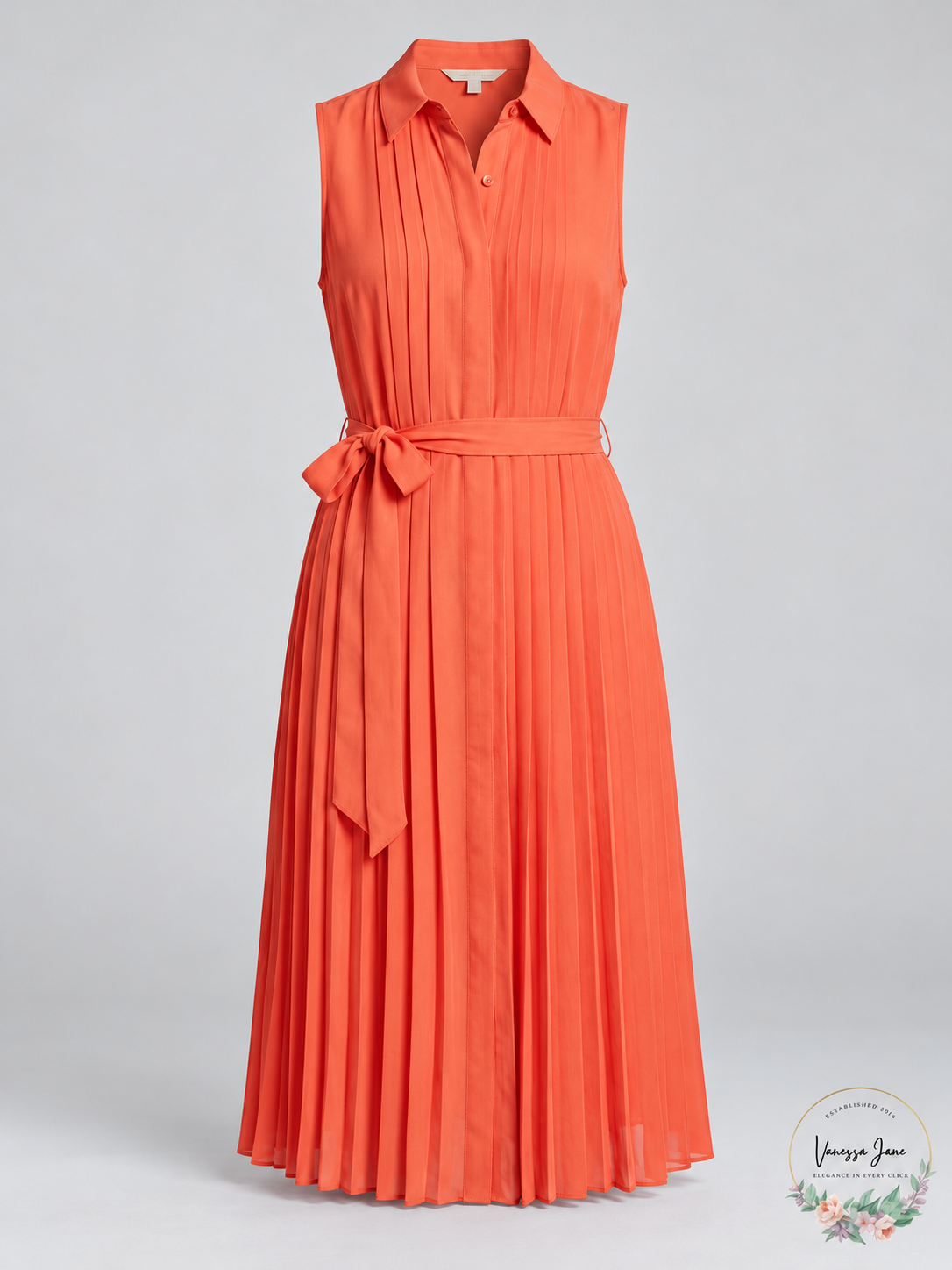 Stock product photo: Nanette Lepore Pleated Sleeveless Belted Midi Dress, Coralicious, Size 2