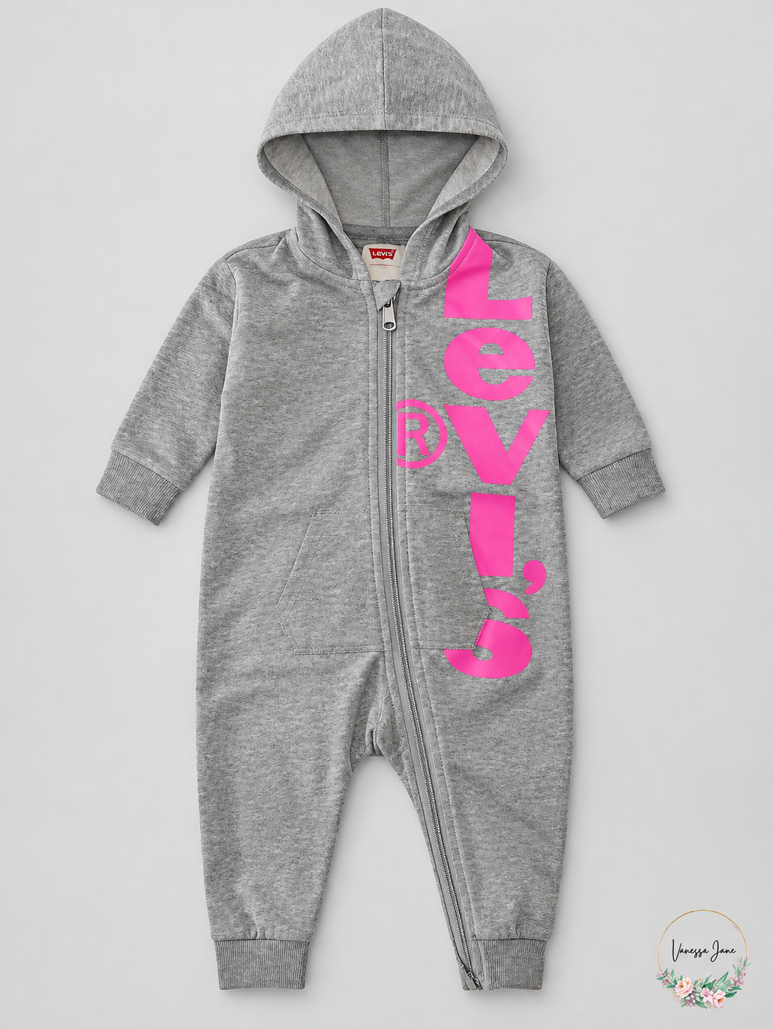 Levi's Baby Girls' Gray Hooded Zip Coverall, 3 Months | grey stock | VJ20261021 21-grey-stock