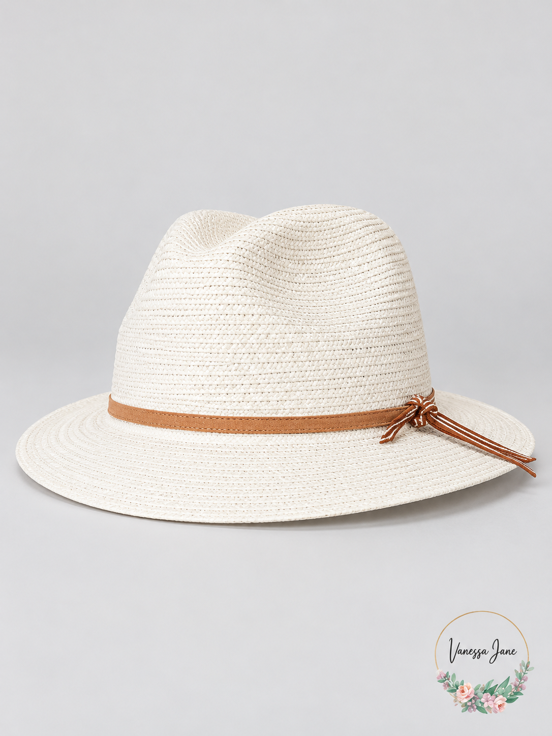 INC Women's White Woven Panama Hat with Tan Band | white stock | VJ20261021 30-white-stock