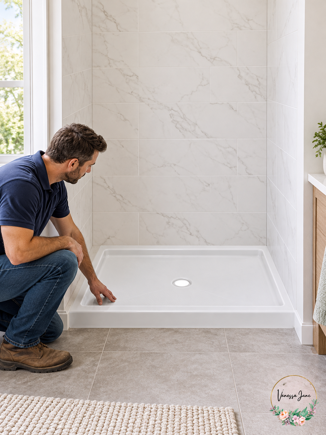 Foremost 4834C-W White Alcove Shower Base, 48 x 34 in | white lifestyle | VJ20261021 66-white-lifestyle