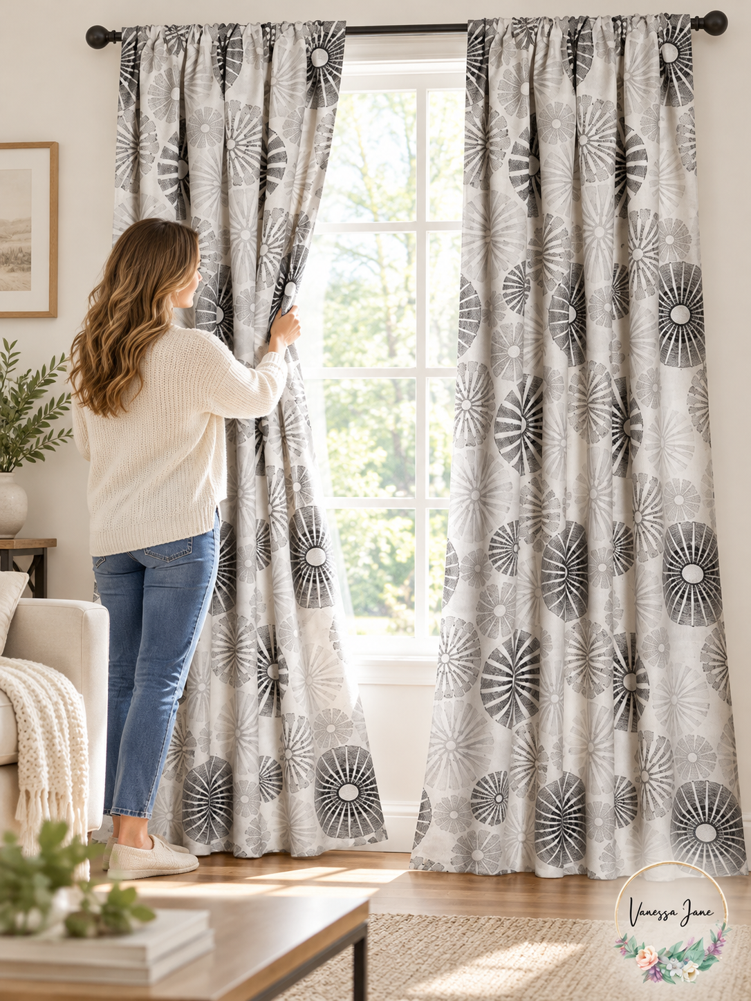 Lush Decor Charcoal Circles Room-Darkening Curtains, 2 Panels | charcoal lifestyle | VJ20261021 67-charcoal-lifestyle
