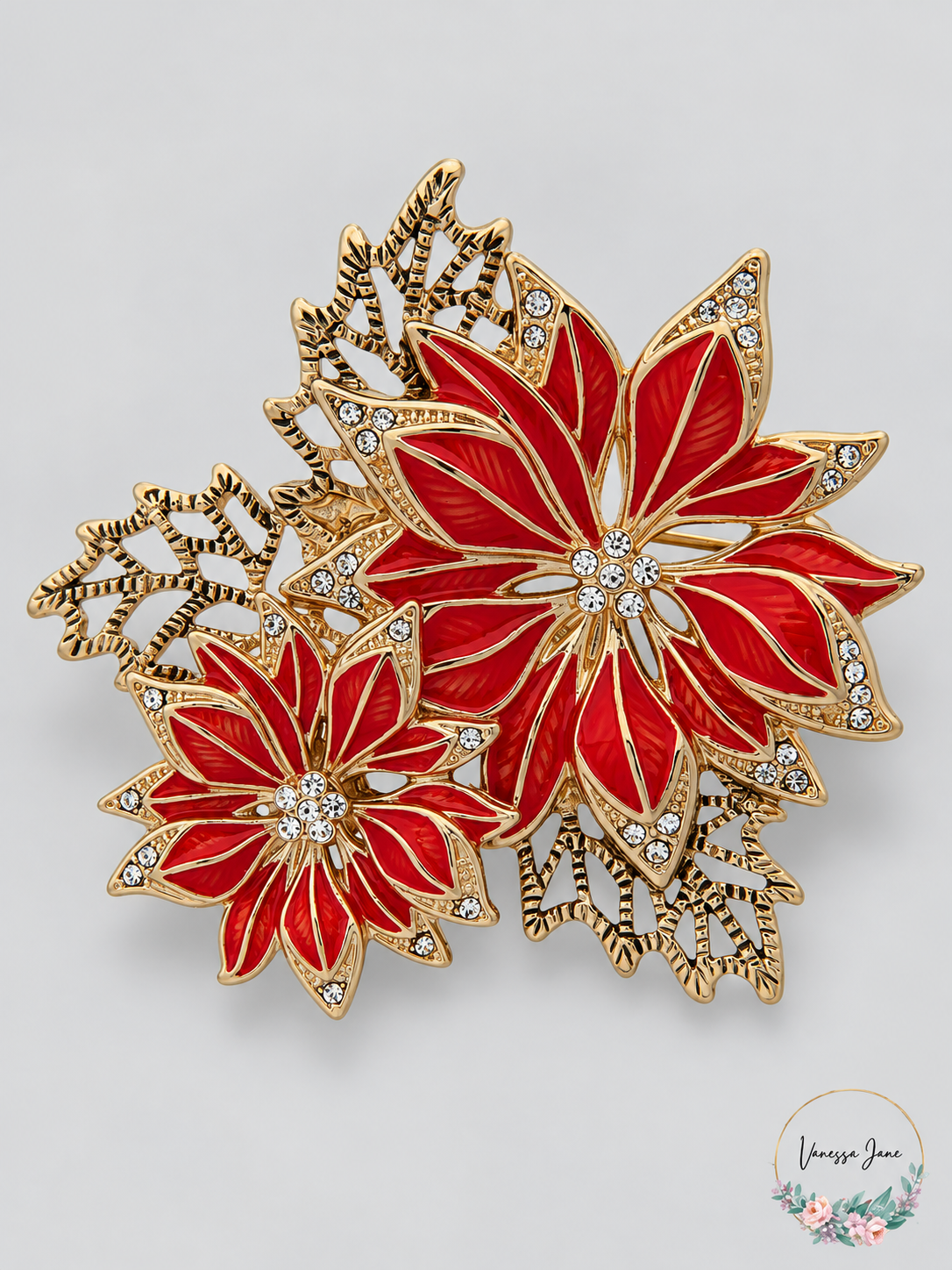 Anne Klein Gold-Tone Crystal Poinsettia Pin | multicolor stock | VJ20261021 71-multicolor-stock