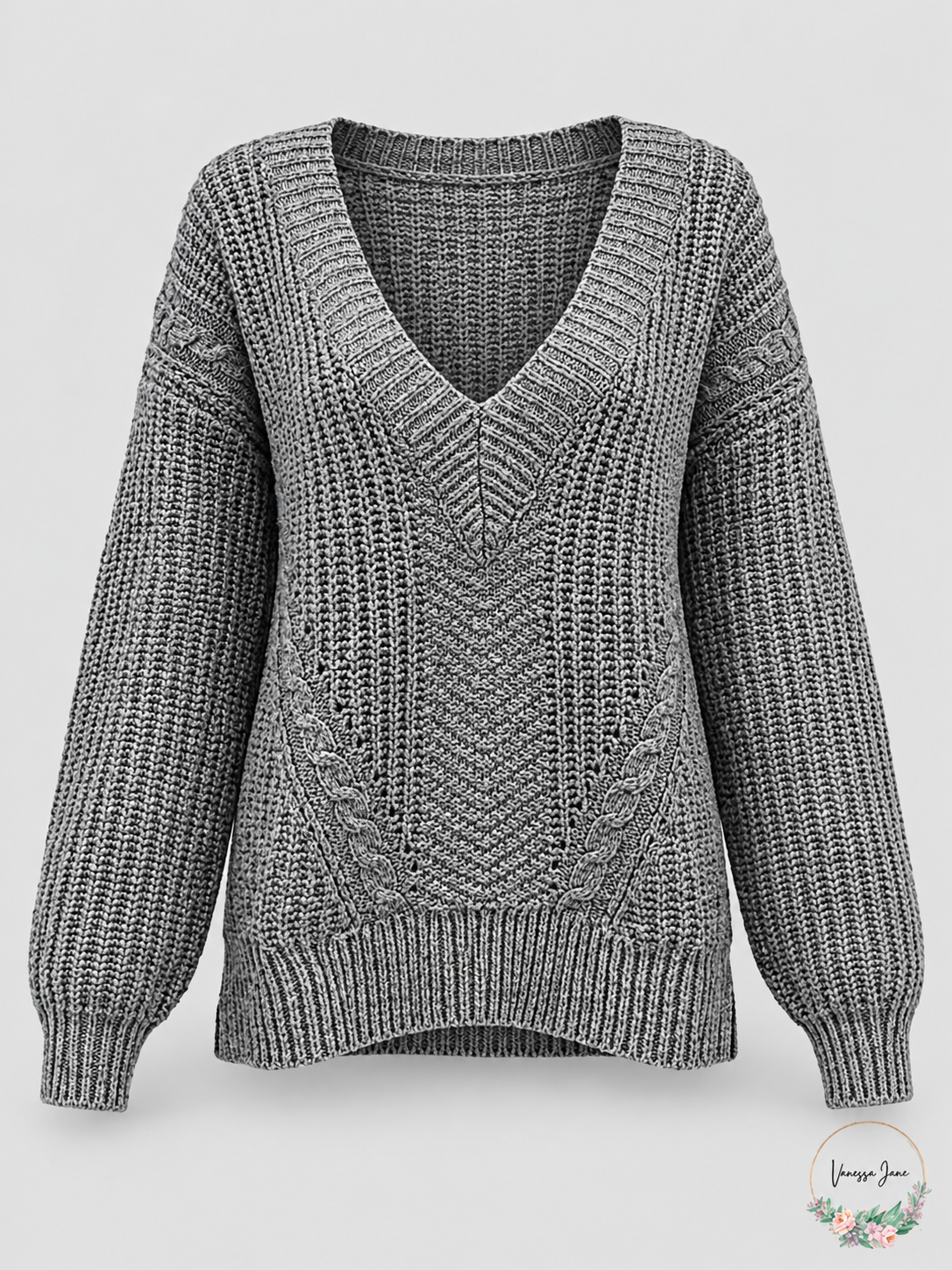 UGG Women's Alva Gray Deep V-Neck Sweater, Small | gray stock | VJ20261021 77-gray-stock