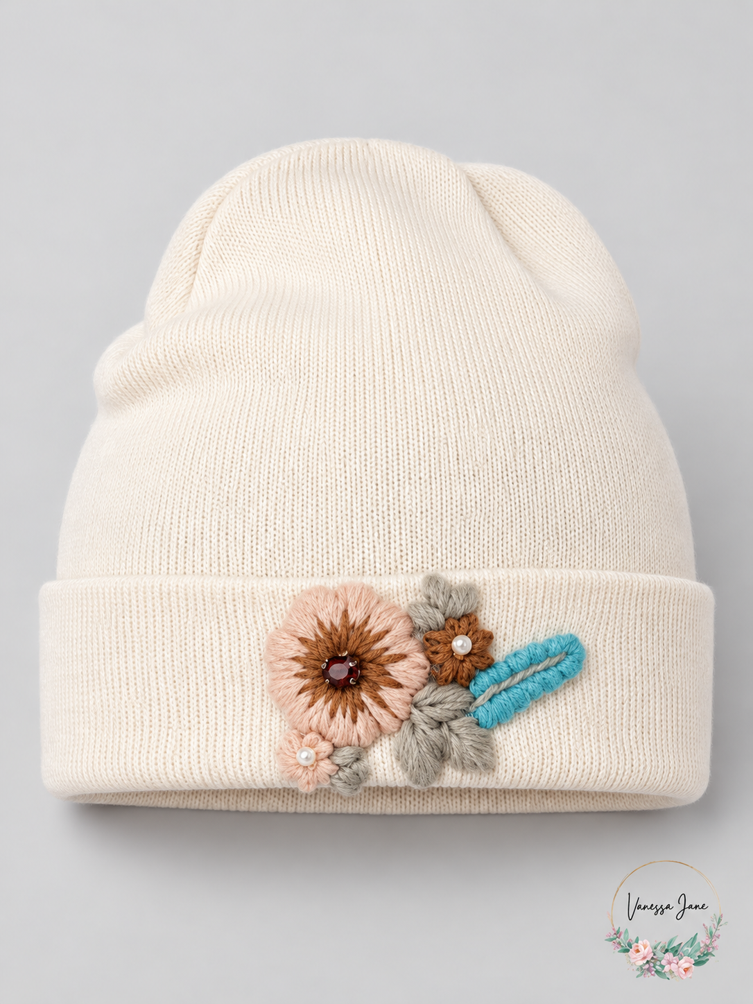INC Women's Ivory Floral-Embroidered Beanie | ivory stock | VJ20261021 80-ivory-stock