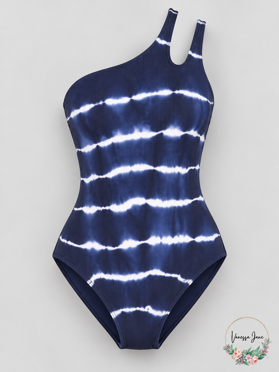 BECCA Iconic Blue Tie-Dye Ribbed One-Shoulder One-Piece Swimsuit | blue stock | VJ20261021 82-blue-stock