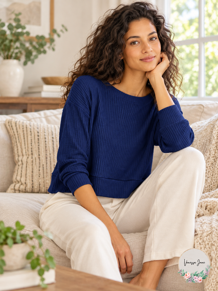 Jenni Women's Long-Sleeve Waffle-Knit Pajama Top | blue lifestyle | VJ20261021 83-blue-lifestyle
