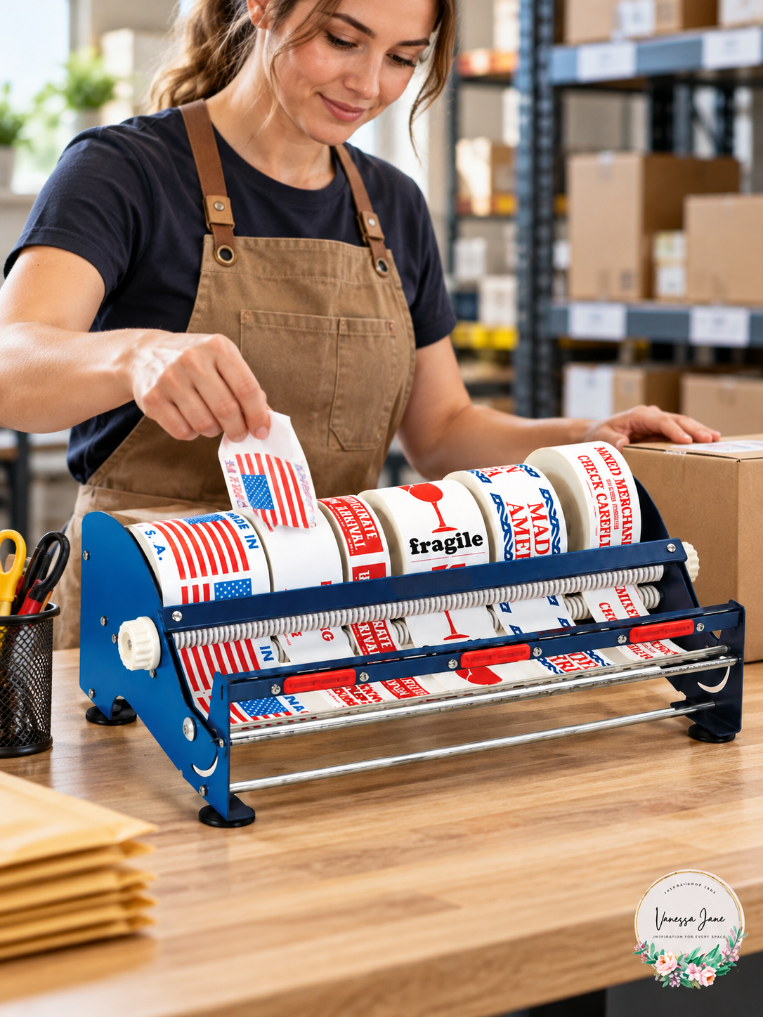 Tape Logic SL9518 Blue Tabletop Label Dispenser, 18 in | blue lifestyle | VJ20261021 85-blue-lifestyle