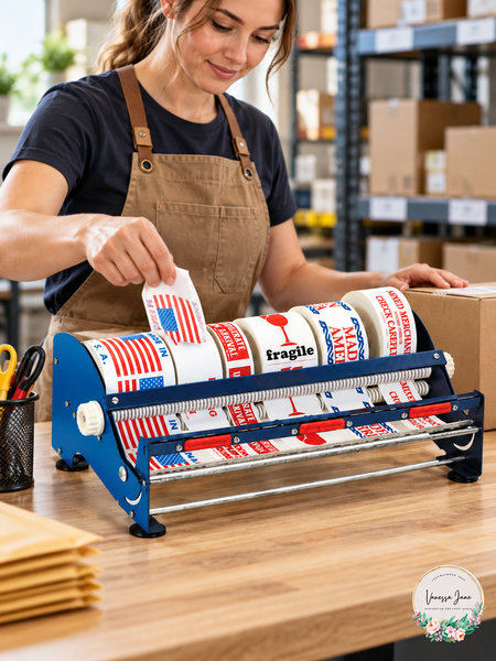 Tape Logic SL9518 Blue Tabletop Label Dispenser, 18 in | blue lifestyle | VJ20261021 85-blue-lifestyle
