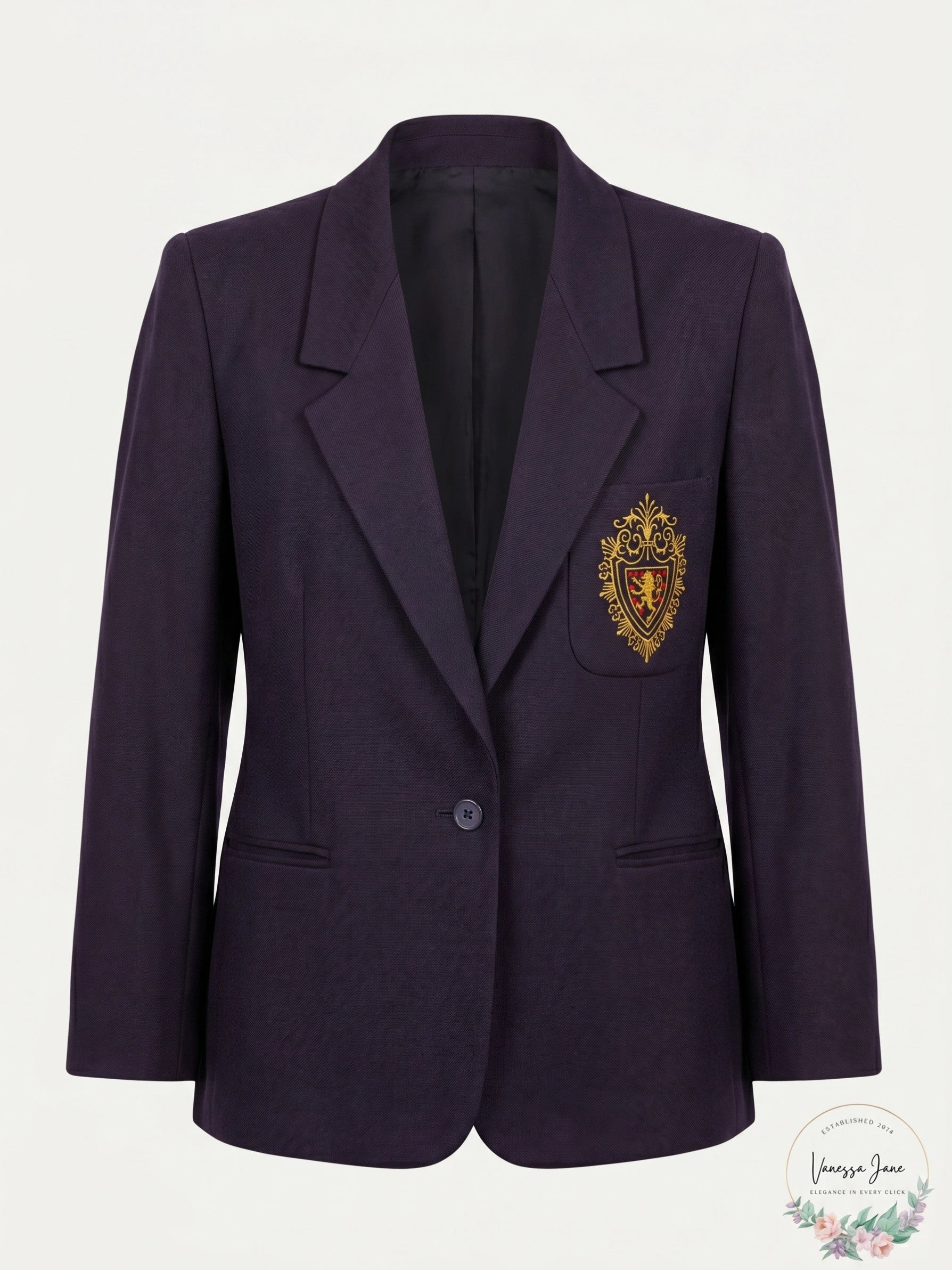 Saks Fifth Avenue Womens Wool Blazer Jacket Embroidered Chest, Size 2/Purple