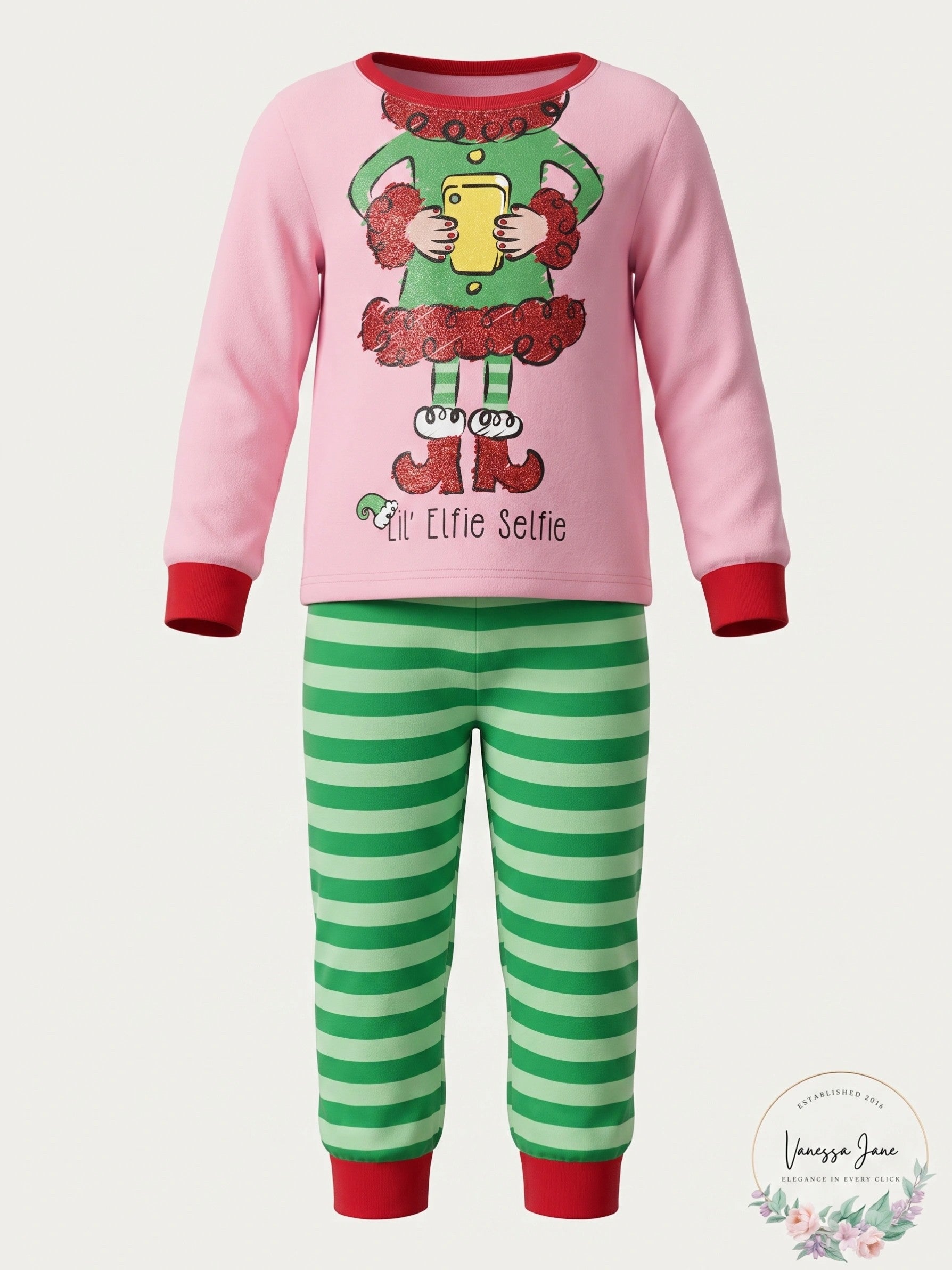 Komar Kids Girls Pajama Elfie Selfie Set, Size 2T